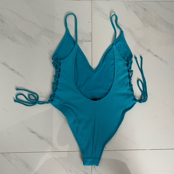 Blue Ribbed One Piece - Picture 2 of 4